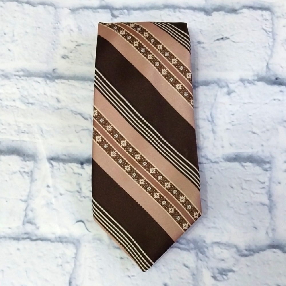 🔵BOGO FREE🔵 Don Loper Tie Necktie Brown Tan Diagonal Stripes